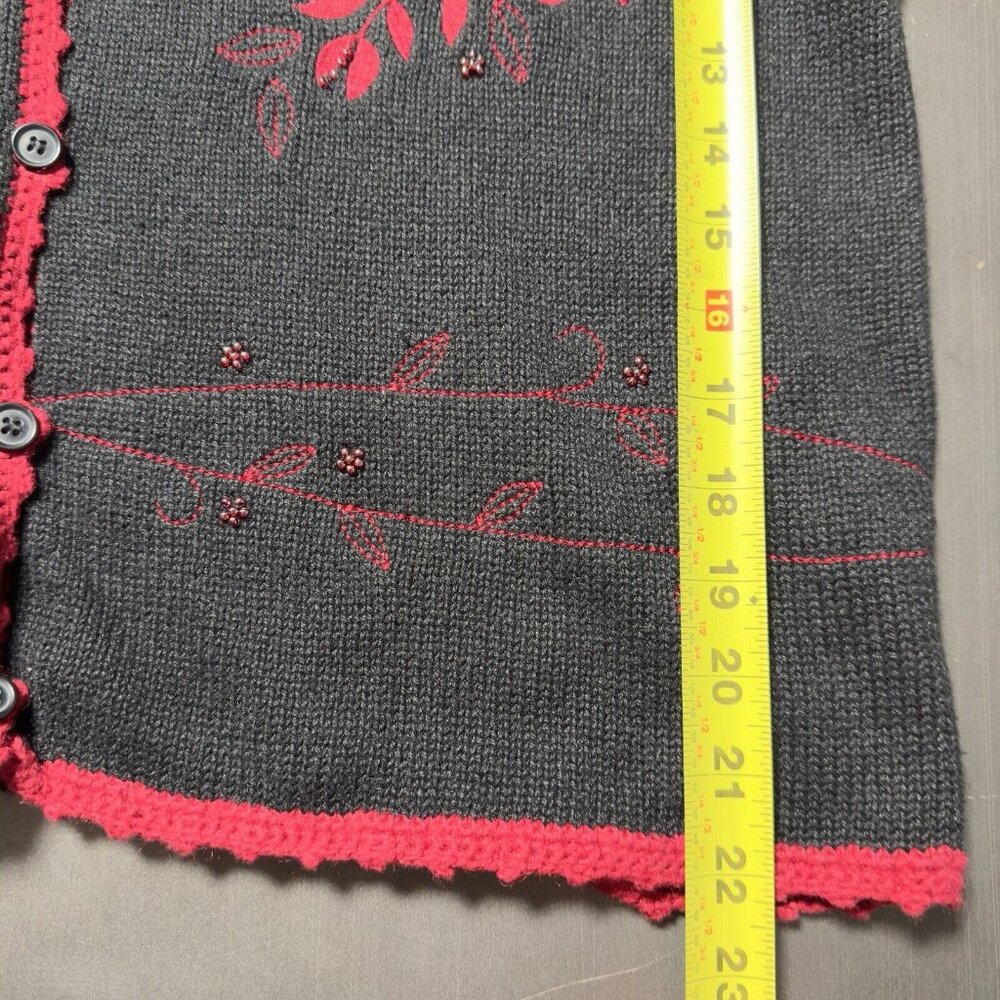 Vintage Christopher Banks Hand Embroidered Black Red Sweater Beaded Cardigan XL - Picture 11 of 13